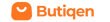 Butiqen logo with an orange square and curved line on a white background