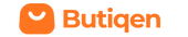 Butiqen logo with an orange square and curved line on a white background