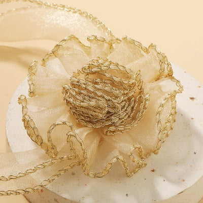 Champagne 3D Flower Lace Choker Necklace – Elegant Transparent Mesh Clavicle Pendant for Women