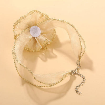 Champagne 3D Flower Lace Choker Necklace – Elegant Transparent Mesh Clavicle Pendant for Women