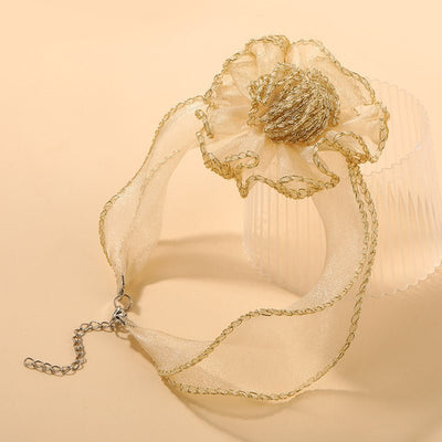 Champagne 3D Flower Lace Choker Necklace – Elegant Transparent Mesh Clavicle Pendant for Women
