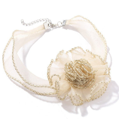 Champagne 3D Flower Lace Choker Necklace – Elegant Transparent Mesh Clavicle Pendant for Women