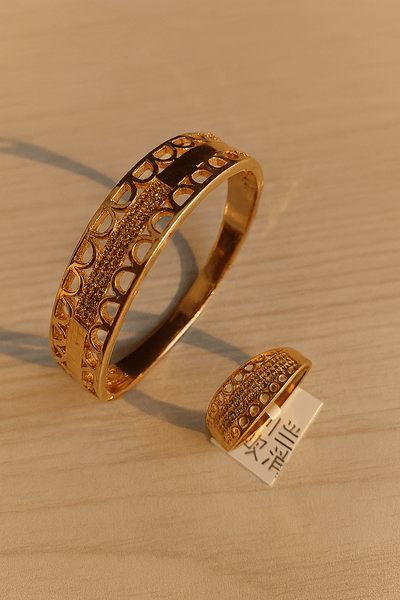 Dual Style Gold-Tone Jewelry Set – 2 Bangles & 2 Rings Combo for Women