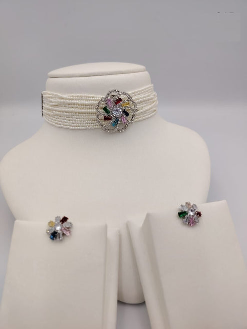 Pearl Choker Necklace Set with Earrings – Bridal, Wedding & Party Jewelry