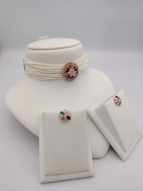 Pearl Choker Necklace Set with Earrings – Bridal, Wedding & Party Jewelry