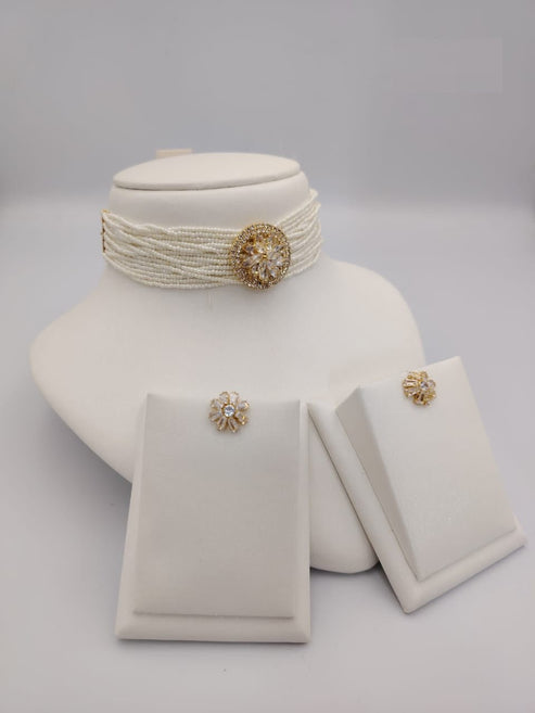 Pearl Choker Necklace Set with Earrings – Bridal, Wedding & Party Jewelry